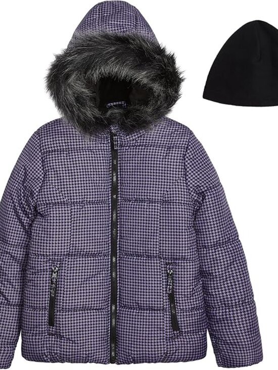 London Fog Other - London Fog Girls Purple Black Puffer Jacket  Hooded Winter Coat 4T NWT